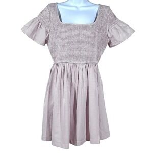 Bohme Babydoll Mini Dress Size S Purple Gingham Shirred Bodice Coquette Milkmaid